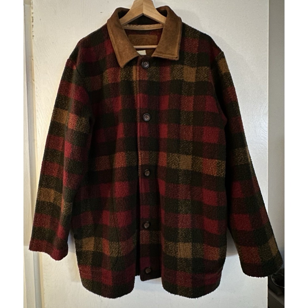 VTG County Clothing Co Jacket Mens Green Red Wool blend Elbow‎ Patch Plaid USA